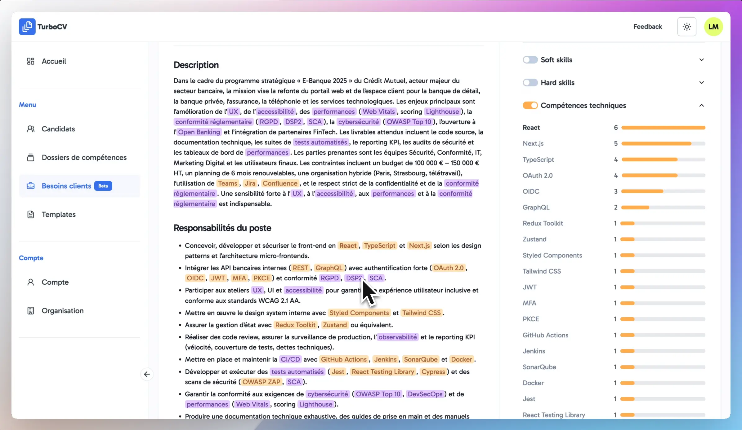 Gestion des besoins client dans TurboCV preview