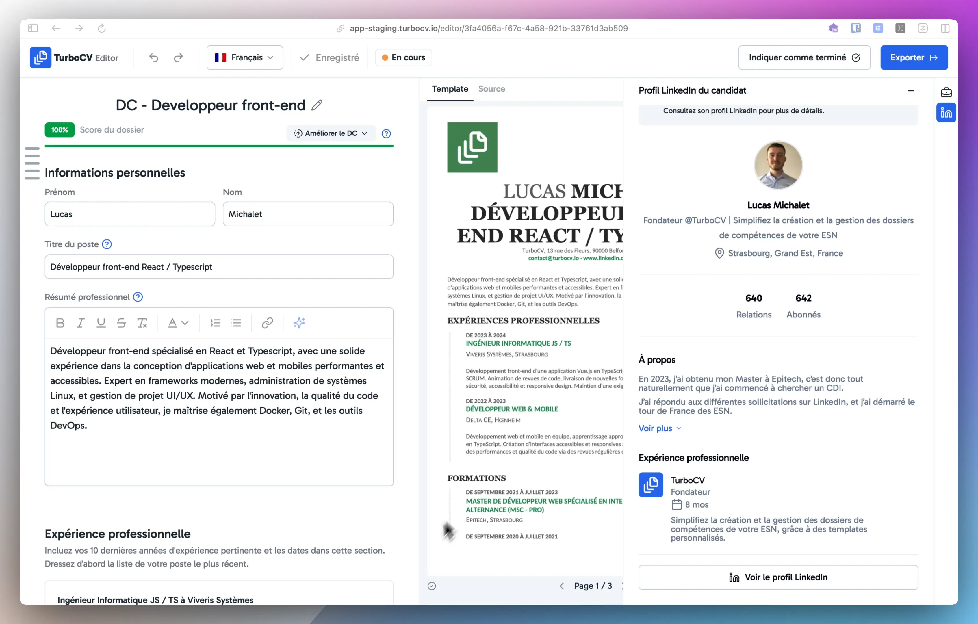 Import automatique des candidats via LinkedIn preview